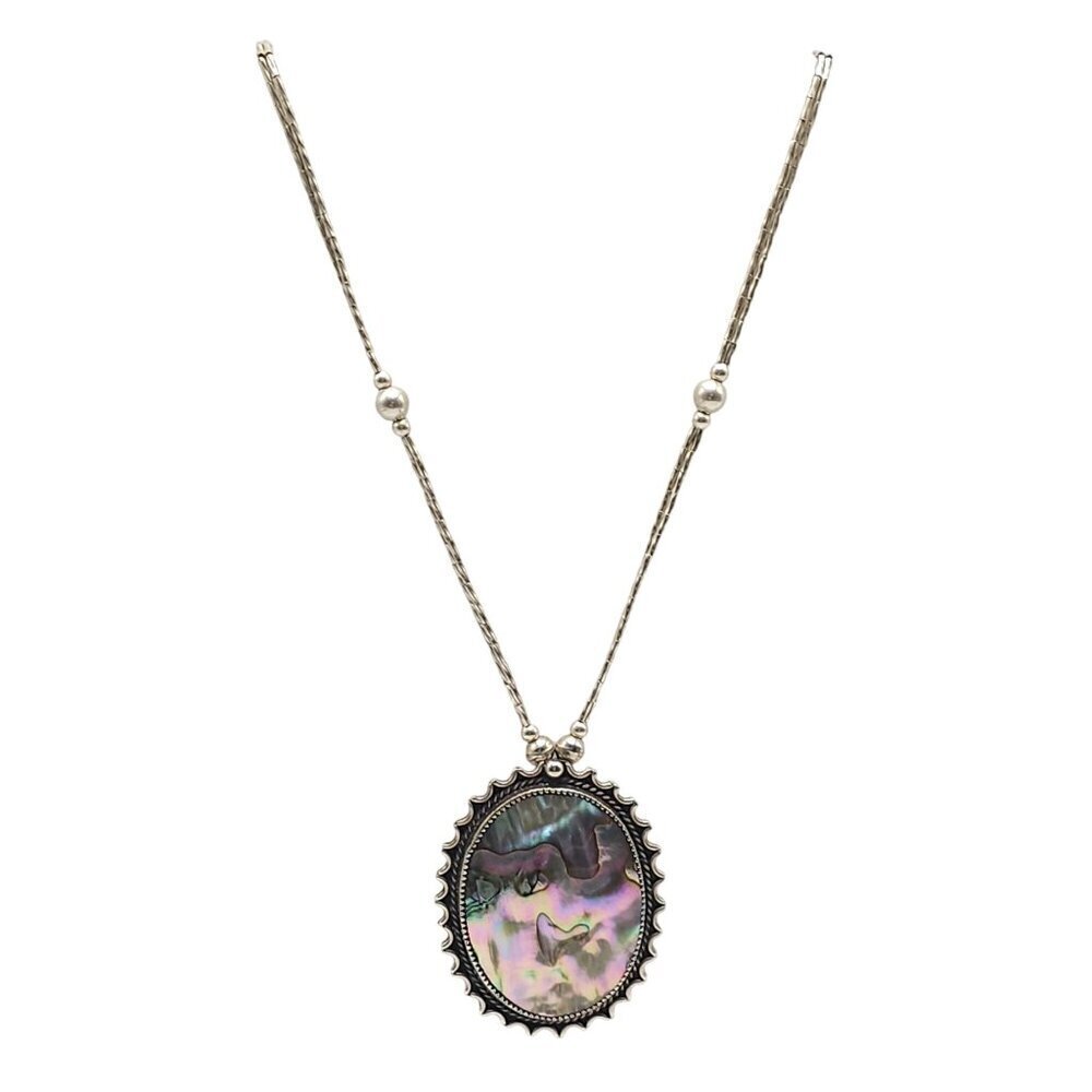 Vintage Artist Signed Abalone Sterling Silver Pendant Necklace Unique Design